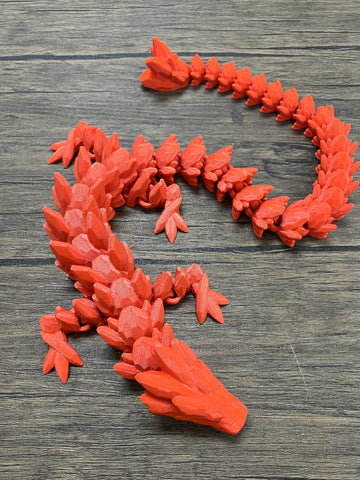 Munnygrubbers - Xl 26' Crystal Dragon Fidget Toy - Heavy Duty - 3D Printed Flexible Articulating Dragon Plastic Collectible Figurine - Surprise Egg Compatible - (Red Dragon)