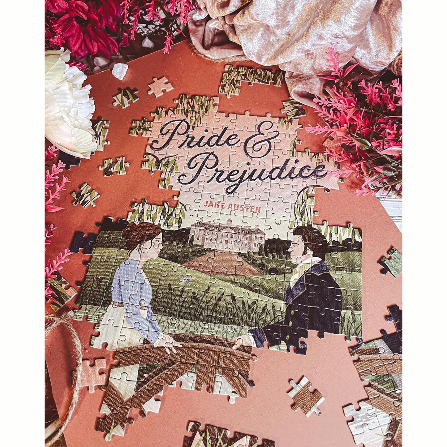 Professor Puzzle: Jigsaw Library - Pride & Prejudice - 252 Piece Double-Sided Puzzle, Illustrated Book Scene, 19.4x14.5, Collect
