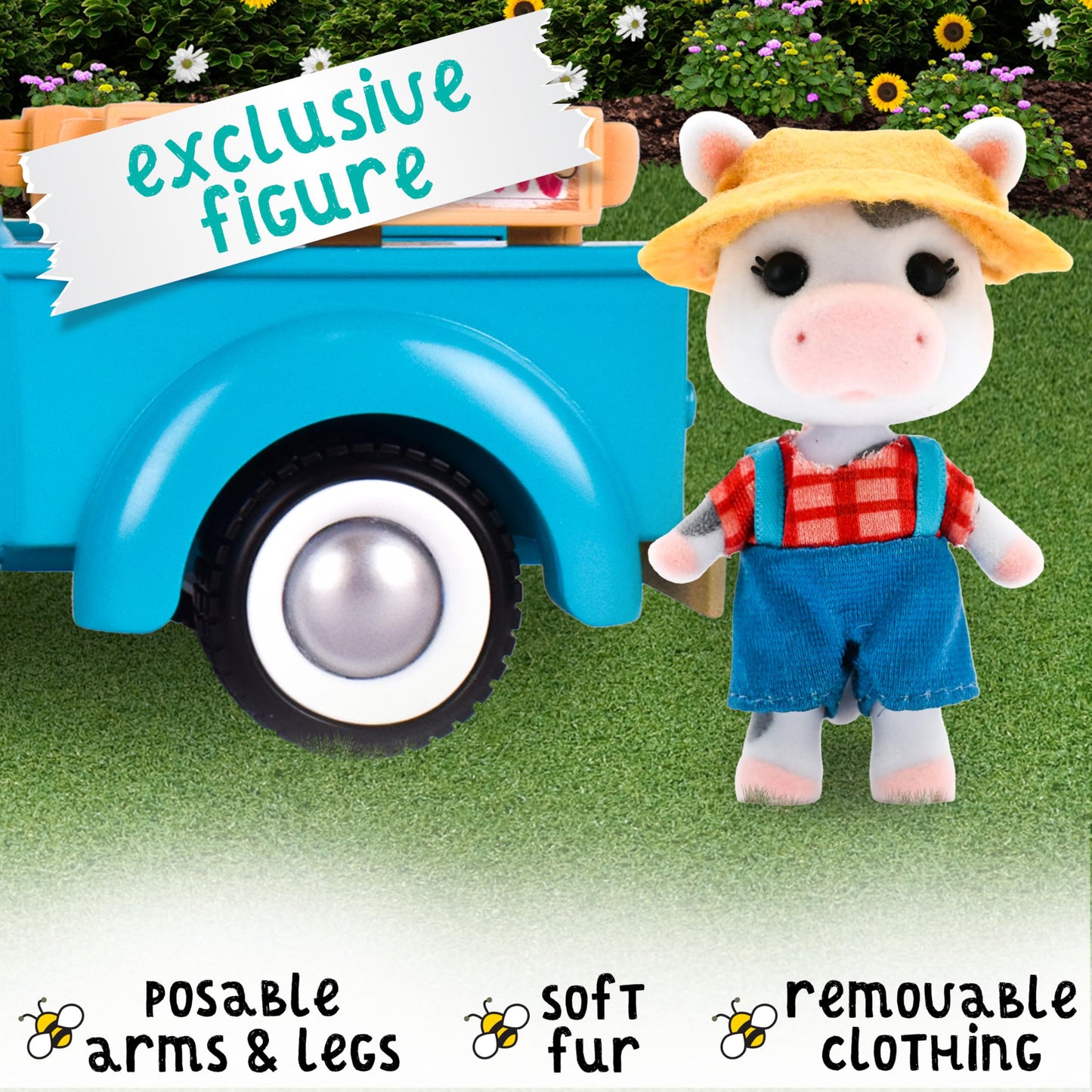 Honey Bee Acres Buzzby Farm Truck Vehicle Set, 10 Pieces, Plastic, Multi, Ages 3+ - Fun Miniature Doll Playset, Model 320913