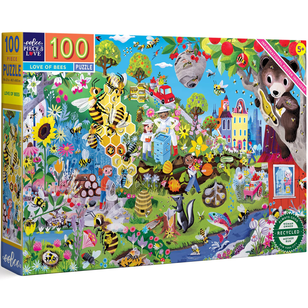 eeBoo Love of Bees 100 Piece Jigsaw Puzzle/Ages 5+ (PZBEE)