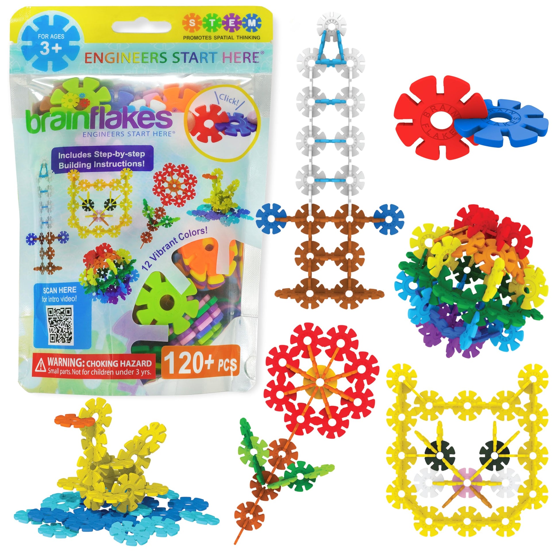 Brain Flakes Starter Set Multicolor (12 Colors) - 120 Pieces - Resealable Pouch