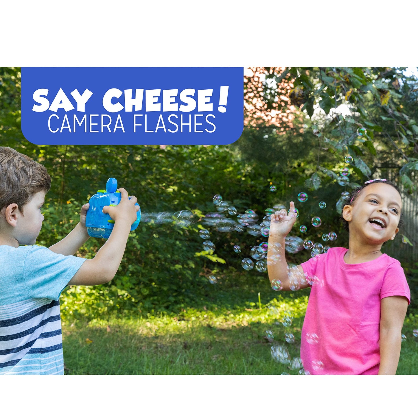 Little Kids Fubbles Bubble Camera with Realistic Shutter Sound  Fun Lights and Music. Includes enhanced Bubble Solution  Pink (47302E)