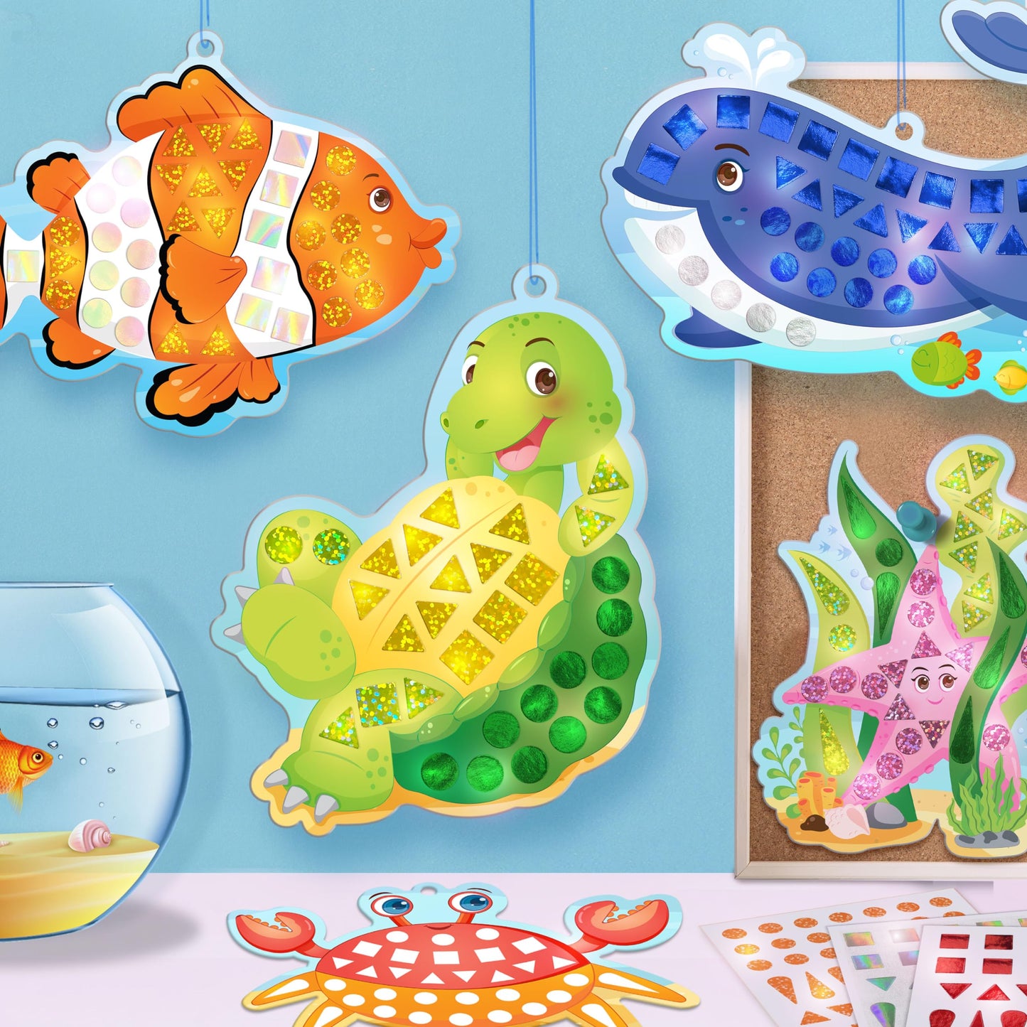 Imagimake Mirror Mosaic Ocean Themed Kids Art Set | DIY Craft Kit | Foil Stickers for Kids | Birthday Gift for Girls and Boys Ag