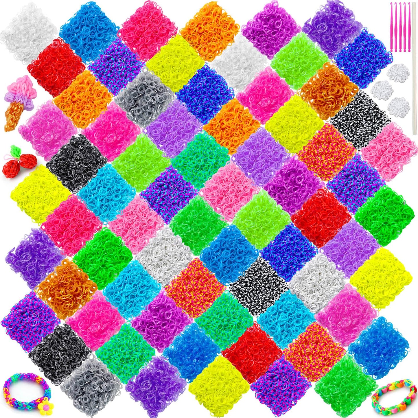 ROSHUKG 7300 Rubber Band Refill Kit in 70 Colours Rubber Bands, Bracelet Making Kit Birthday Gift for Girls Weaving