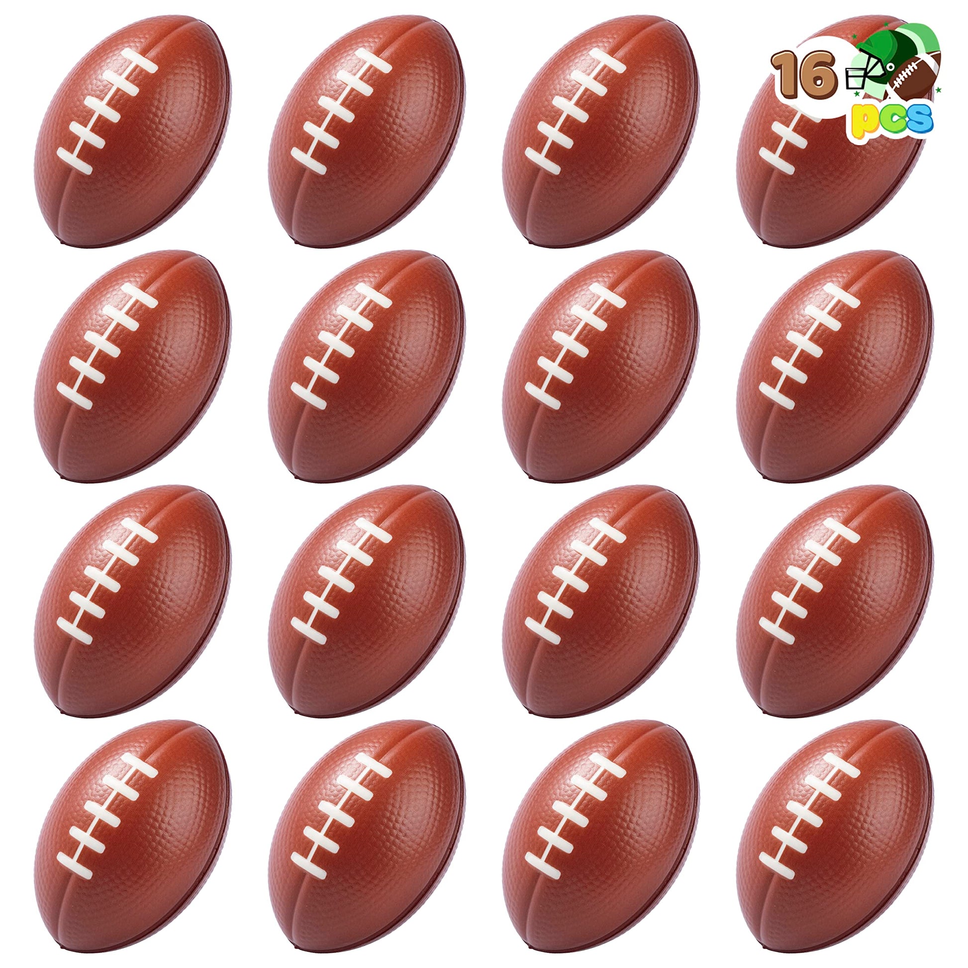 Joyin 16 Pack 3.25” Mini Football Foam Stress Balls Toy For Kids Sports Birthday Party Favor, Squeeze Squish Balls, Anxiety Relief, Relaxation, Super Bowl Liii Party And School Classroom Prize