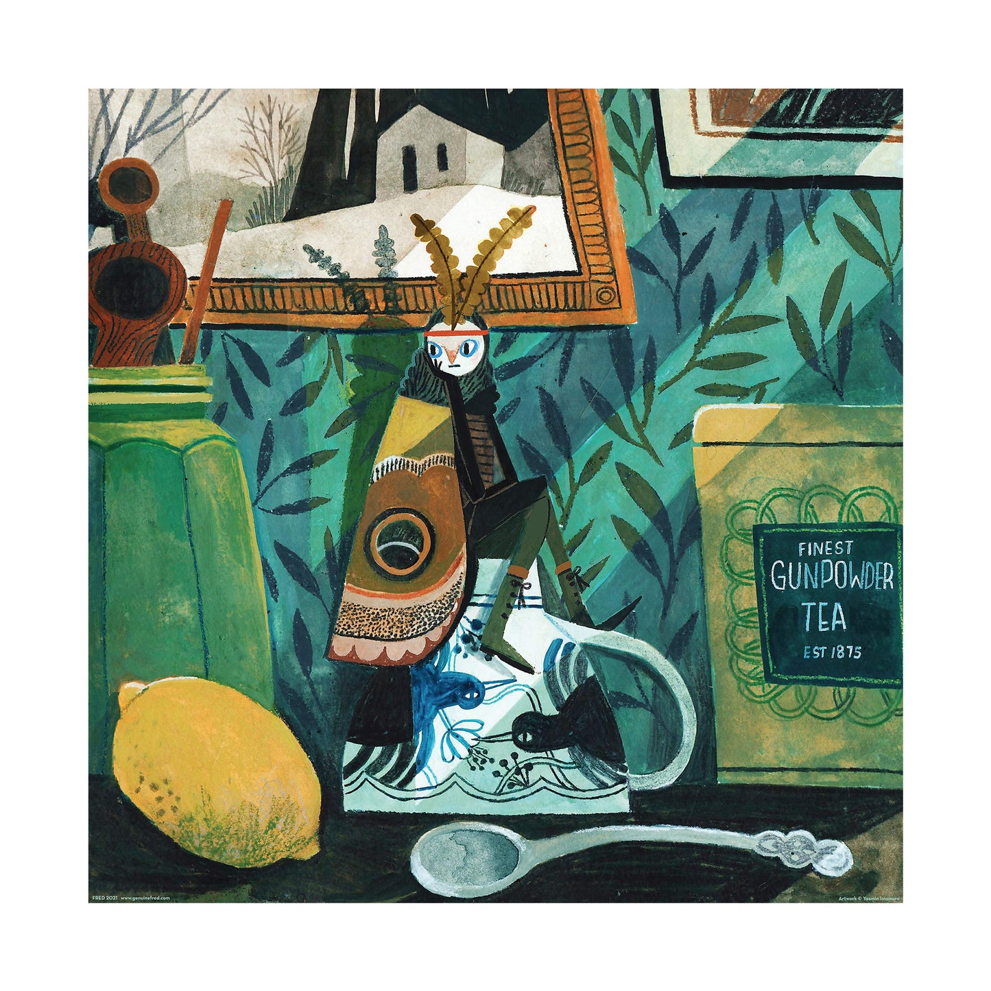 Fred 500 Piece Jigsaw Puzzle  Moth Girl - mature-themed Puzzle Printed with Soy Ink with Matte Finish  Includes Reference Poster & Storage Bag - Fun Creative Hobby for Home - Art by Yas Imamura