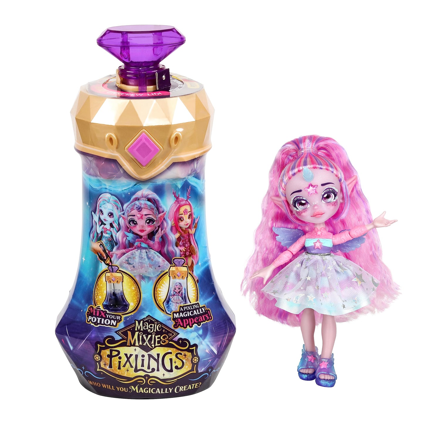 Magic Mixies Pixlings Unia The Unicorn 6.5" Doll in Potion Bottle - Unia Blue, Model 14871, Perfect Gift for Kids Ages 5+