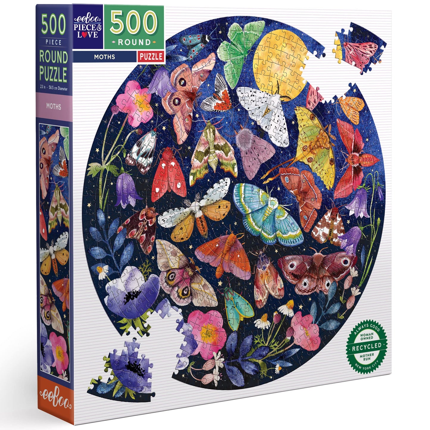 eeBoo Piece and Love Moths 500 Piece Round mature-themed Jigsaw Puzzle/Ages 14+ (PZFMOT)