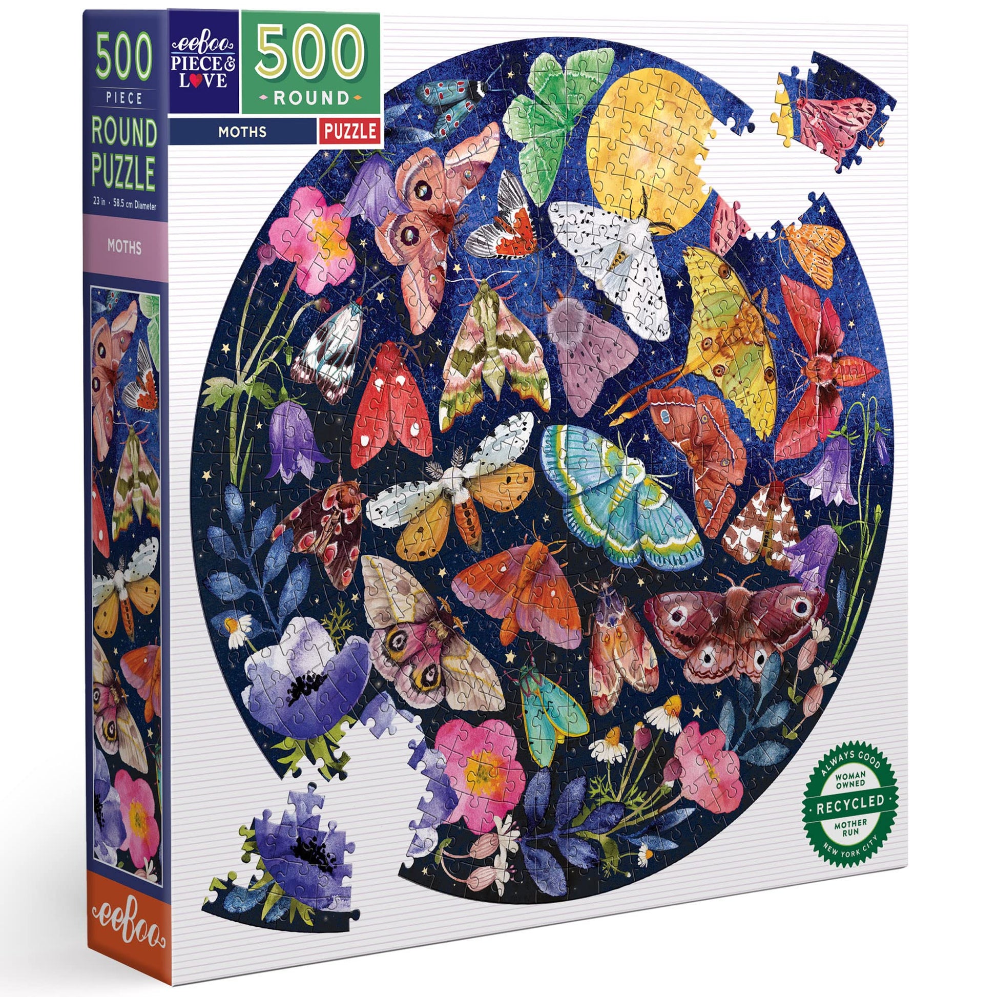 eeBoo Piece and Love Moths 500 Piece Round mature-themed Jigsaw Puzzle/Ages 14+ (PZFMOT)