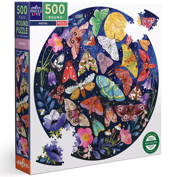 eeBoo Piece and Love Moths 500 Piece Round mature-themed Jigsaw Puzzle/Ages 14+ (PZFMOT)
