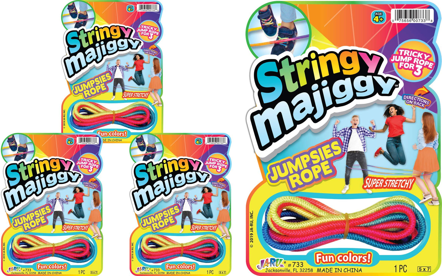 Chinese Jump Rope (3 Packs) Elastic Skipping Rope Game For Kids & Adults| Colorful Stretchy Jump Rope For Kids, Girls And Boys. Party Favor. Physical Education Equipment | 733-3S