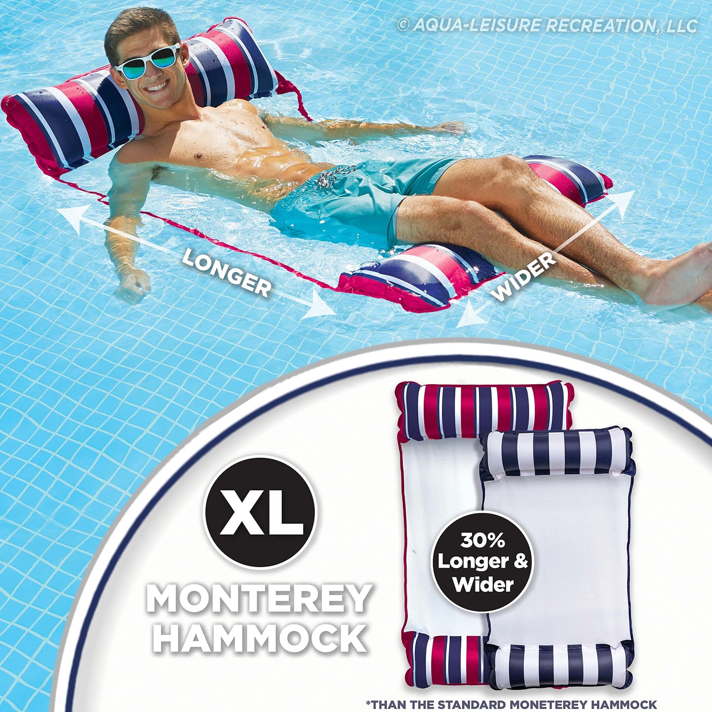 Aqua Original 4-In-1 Monterey Hammock Pool Float & Water Hammock – Multi-Purpose, Inflatable Pool Floats For Adults – Patented Thick, Non-Stick Pvc Material