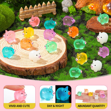 SYWHXY 56PCS Luminous Mini Resin Pigs Cute Mini Pigs Figures Glow in The Dark, Tiny Pigs Miniature Charms Ornament for Garden La