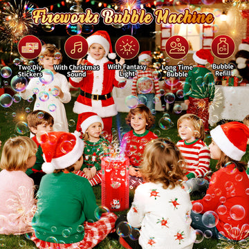 Bubble Machine with Lights and 2 DIY Stickers Christmas Sound Effects Rainbow Bubbles Christmas Toys Stocking Stuffers Gifts for Kids & mature-themeds