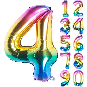 40 Inch Rainbow Digit Helium Foil Birthday Party Balloons (Dark Rainbow 4)