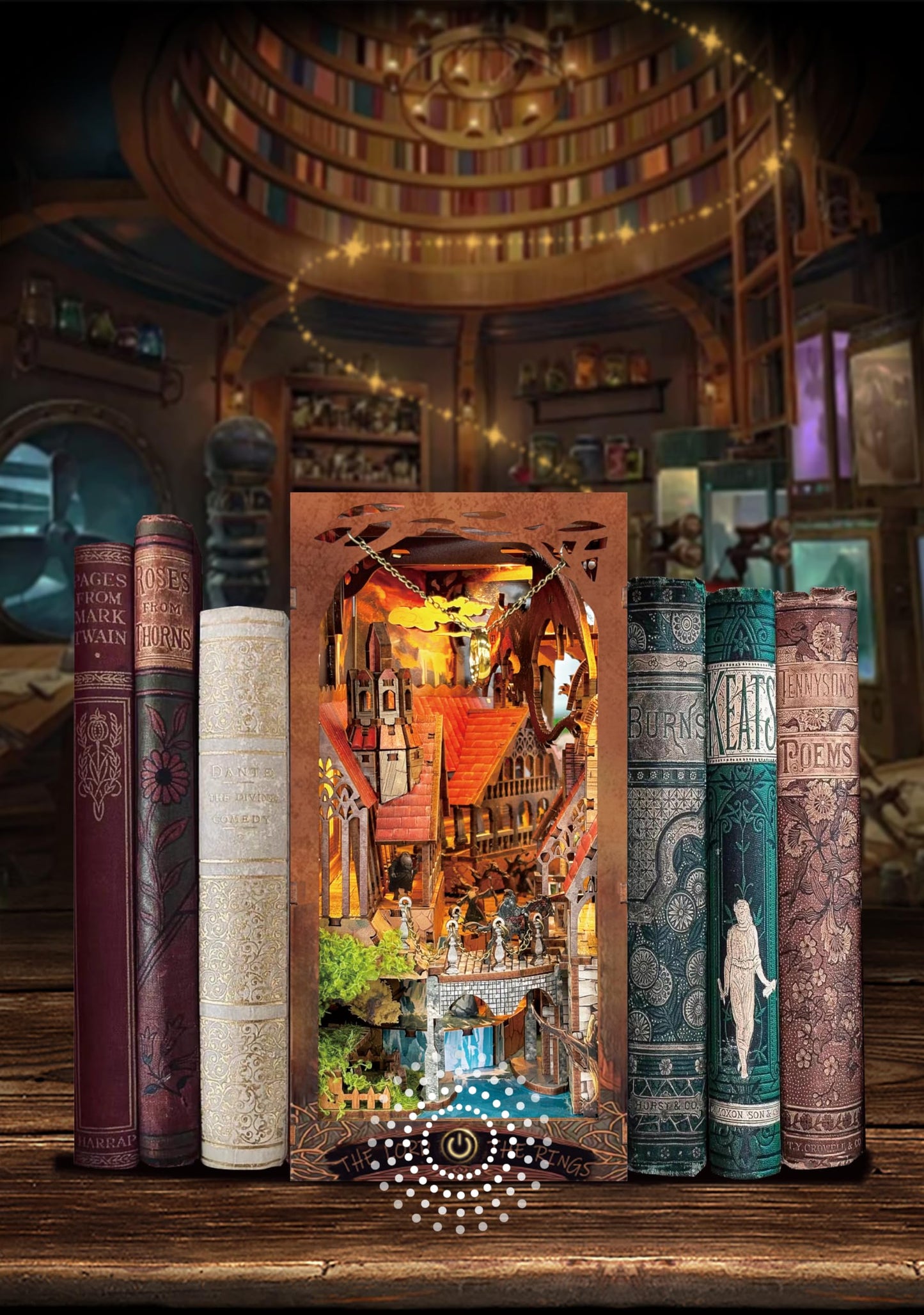 Strucwood Book Nook Kit With LED Light - 3D Wooden Puzzles for Shelf Decor - DIY Dollhouse Kit - Nook Decor With Dust Cover - Ma