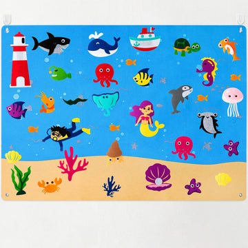 WATINC 45Pcs Under The Sea Teaching Felt Board Story Set 3.5 Ft Ocean Creatures Aquarium Storytelling Flannel Interactive Play K