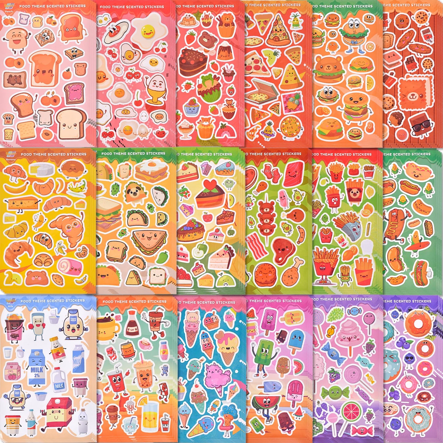 Tageenla Scratch and Sniff Stickers, 72 Sheets, 1500+ Scented Food Themes, Colorful Paper Stickers for Classroom Rewards