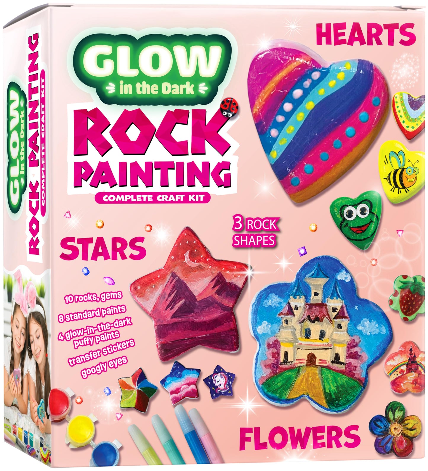 Heart, Flower & Star Shaped Rocks - Glow in The Dark Rock Painting Kit for Kids - Arts & Crafts Toys for Kids Ages 6-12 - Valent