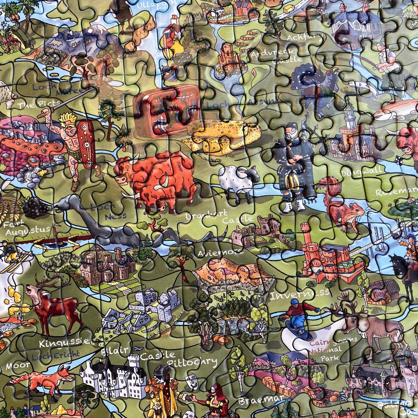 Gibsons 1000 Piece Jigsaw Puzzle - Scotland Attractions Map, 68x49cm, 100% Recycled Cardboard, Multicoloured, Model G6360