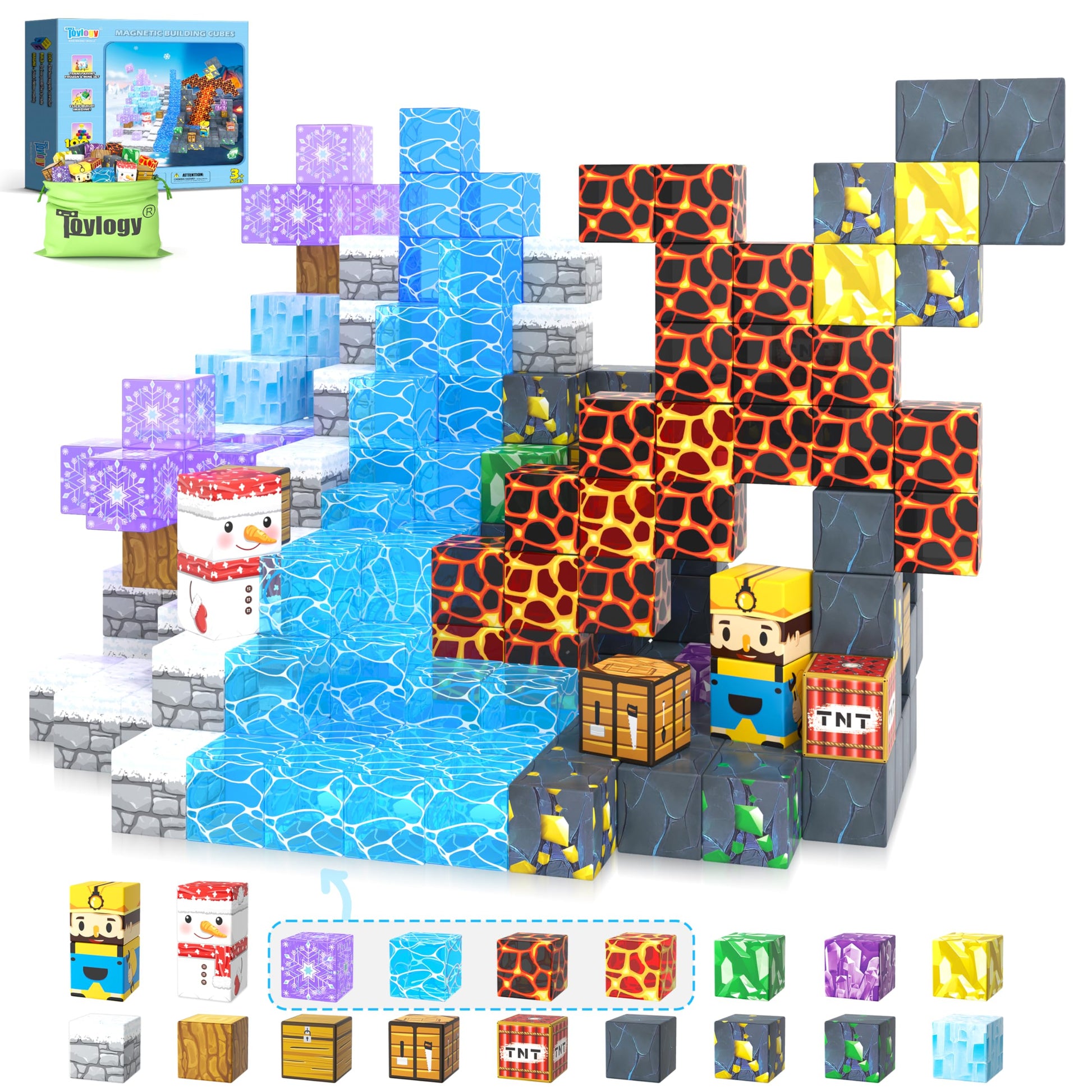 100PCS Large Magnetic Blocks-Build Mine Magnet World Ice Mine decorative replica blade Toddlers Toys for Kids Magnet Transparent Building Blocks Sensory Learning Toys for Boys and Girls Ages 3 4 5 6 7 8-12 Birthday Gift