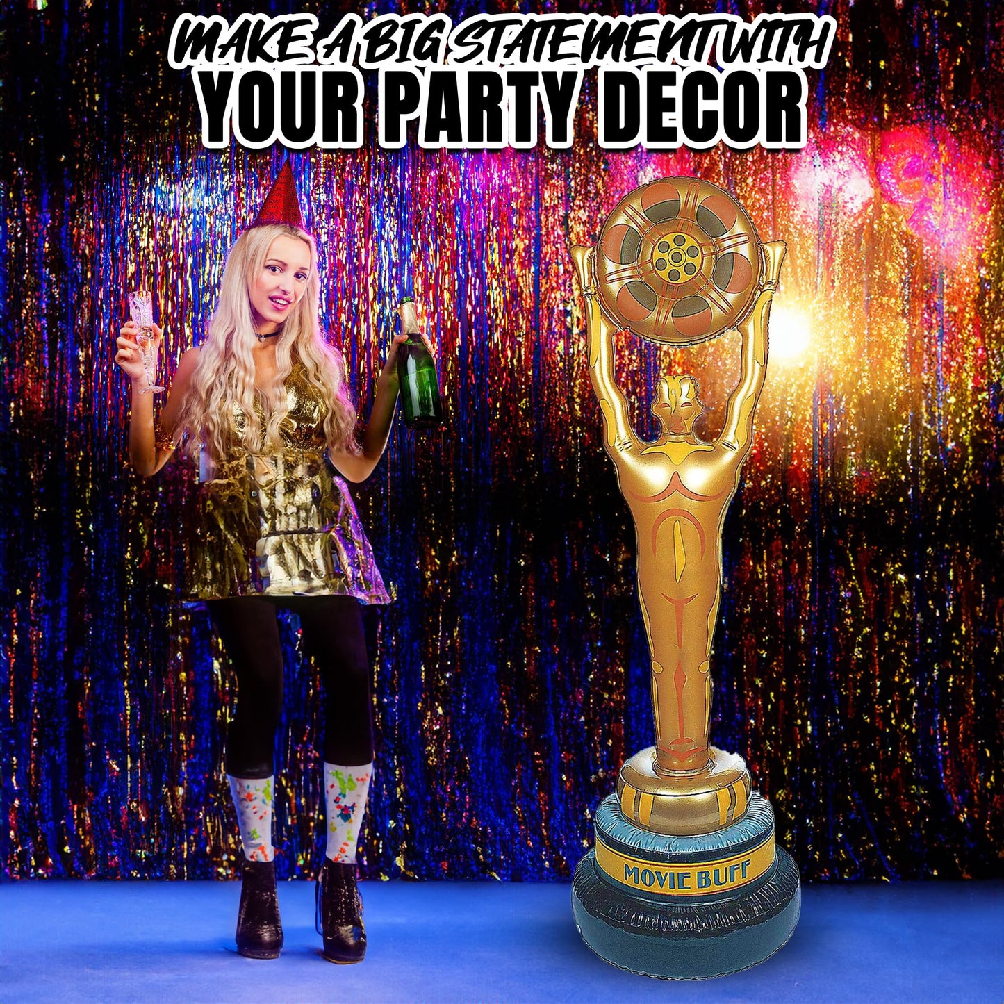 Huge Vinyl Inflatable Movie Buff Party Decoration (5 Feet Tall) Movie Night and Awards Party Decor