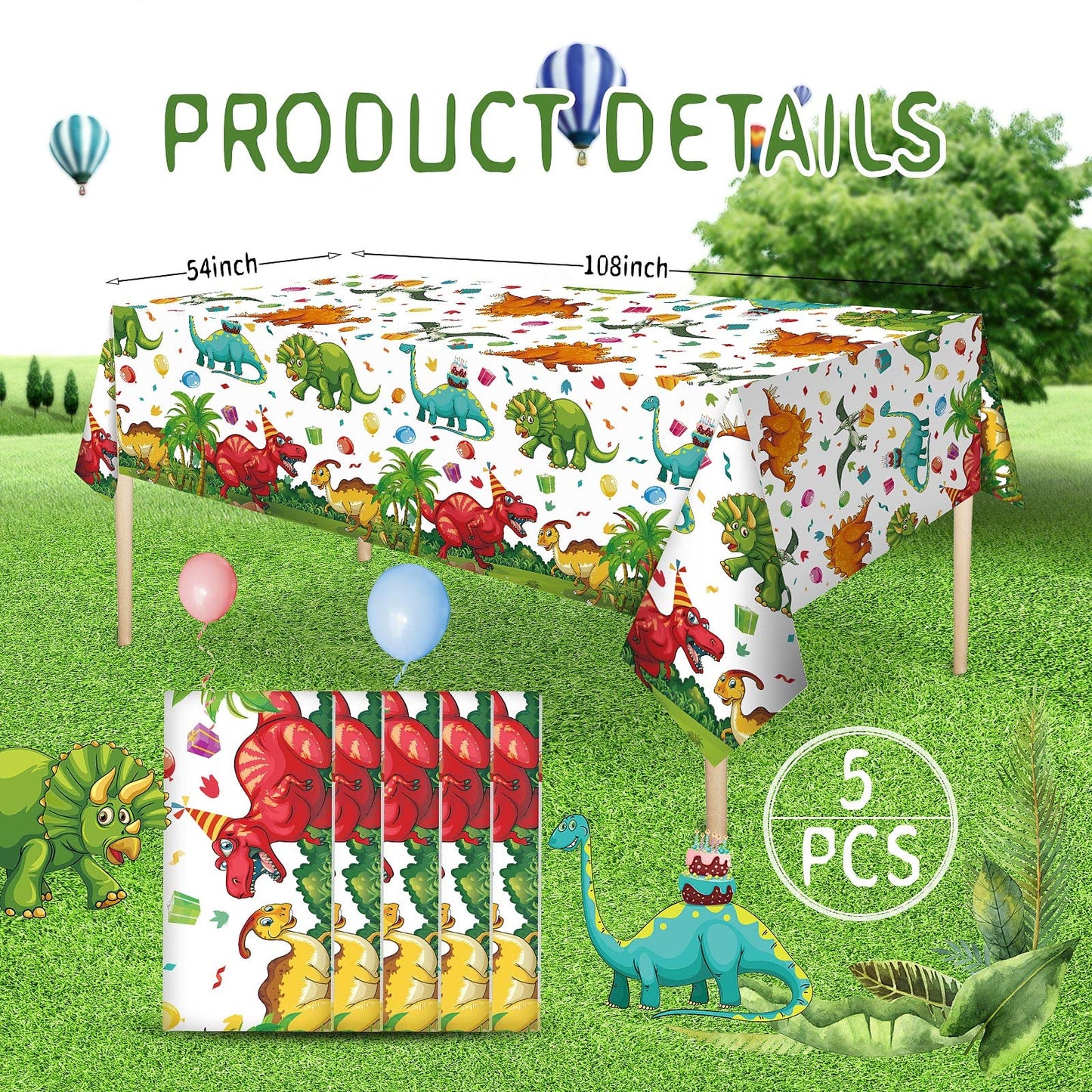 Tegeme 5 Pcs Dinosaur Plastic Tablecloth Dinosaur Party Table Cover 54 x 108 Inch Disposable Waterproof Dino Print Table Cloth f