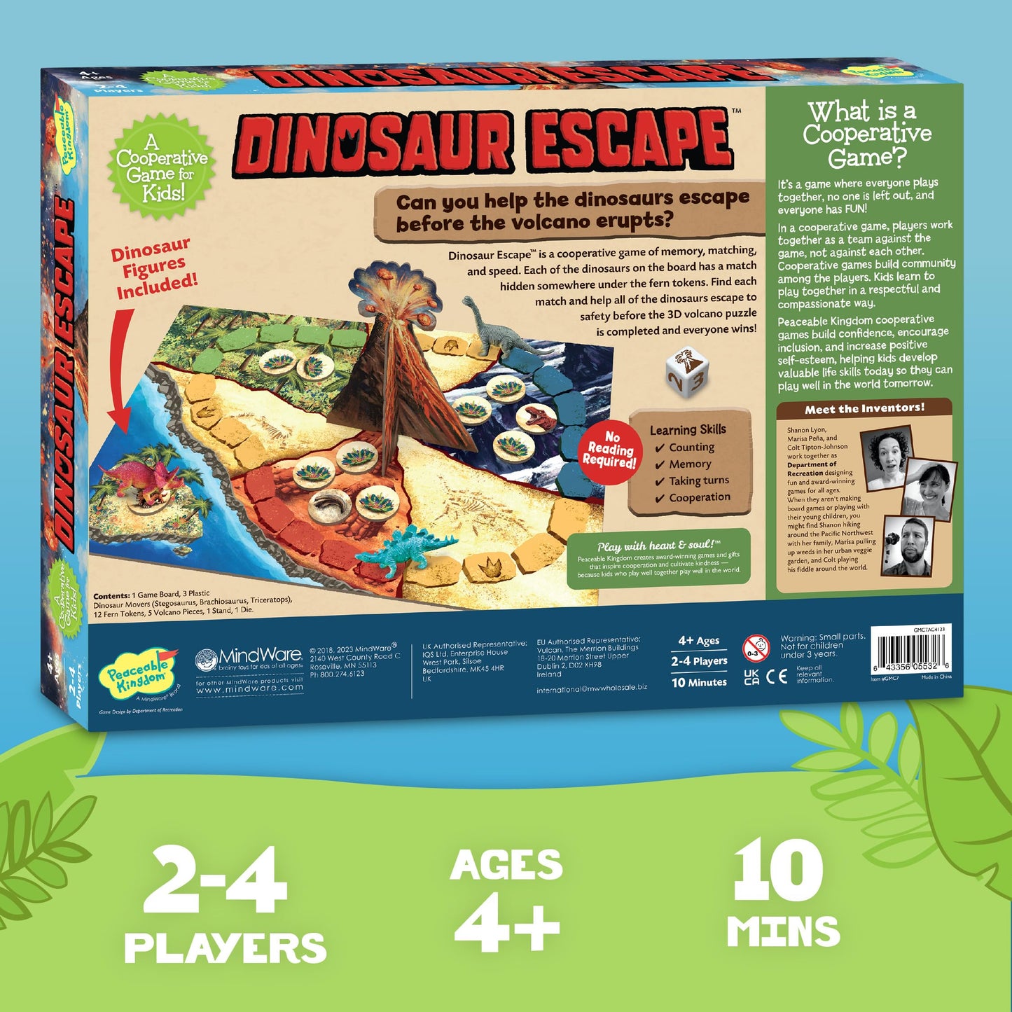 Peaceable Kingdom Dinosaur Escape Game - Cooperative Memory Game for 2-4 Kids Ages 4+, Plastic, Multi-Color (GMC7)