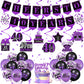 Purple 40Th Birthday Decorations For Women Men Purple Black 40Th Birthday Banner Hanging Swirls 40Th Birthday Balloons Happy 40Th Birthday Cake Topper For Purple Cheer To 40 Years Party Supplies