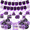 Purple 40Th Birthday Decorations For Women Men Purple Black 40Th Birthday Banner Hanging Swirls 40Th Birthday Balloons Happy 40Th Birthday Cake Topper For Purple Cheer To 40 Years Party Supplies