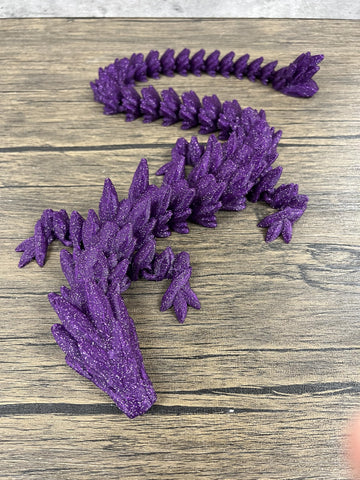 Munnygrubbers - Xl 26' Crystal Dragon Fidget Toy - Heavy Duty - 3D Printed Flexible Articulating Dragon Plastic Collectible Figurine - Surprise Egg Compatible - (Shiny Purple Dragon)