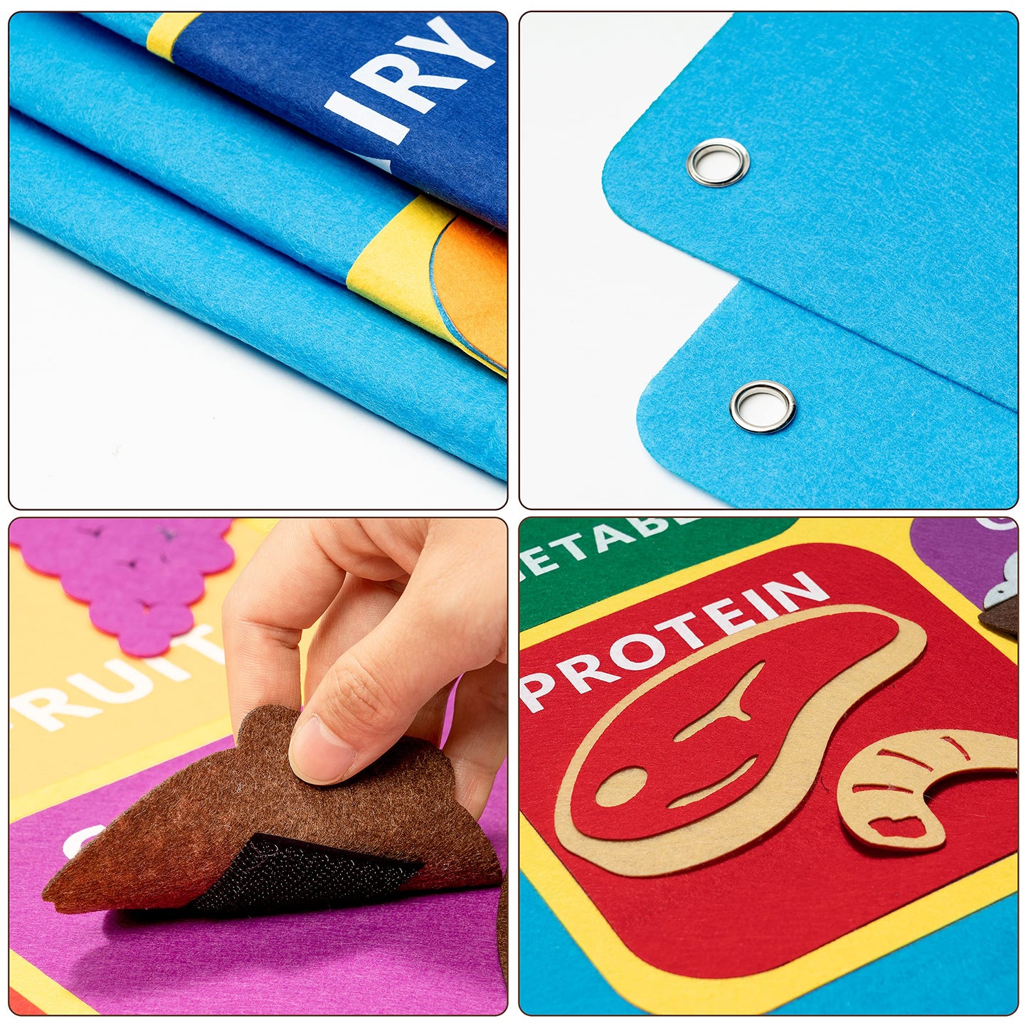 WATINC My Plate Felt Board - 53Pcs Healthy Eating Set, Large Blue Flannel Board for Kids, Preschool Educational Toy