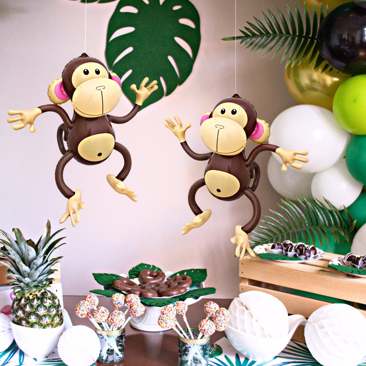 4E'S Novelty Inflatable Monkeys (2 Pack) 27 Inch Large Monkeys Inflatables For Jungle Decor, Safari Jungle Birthday Decorations, Kids Animal Party Supplies, Baby Shower Favors