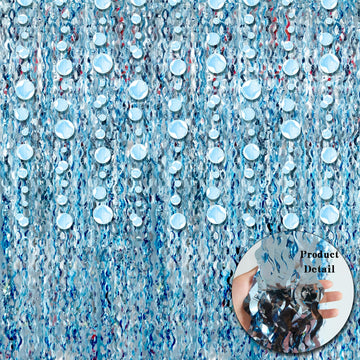 Blue Wave Shaped Streamers Ocean Themed Tinsel Foil Fringe Curtain with Bubble Garlands for Beach Under The Sea Party Decoration
