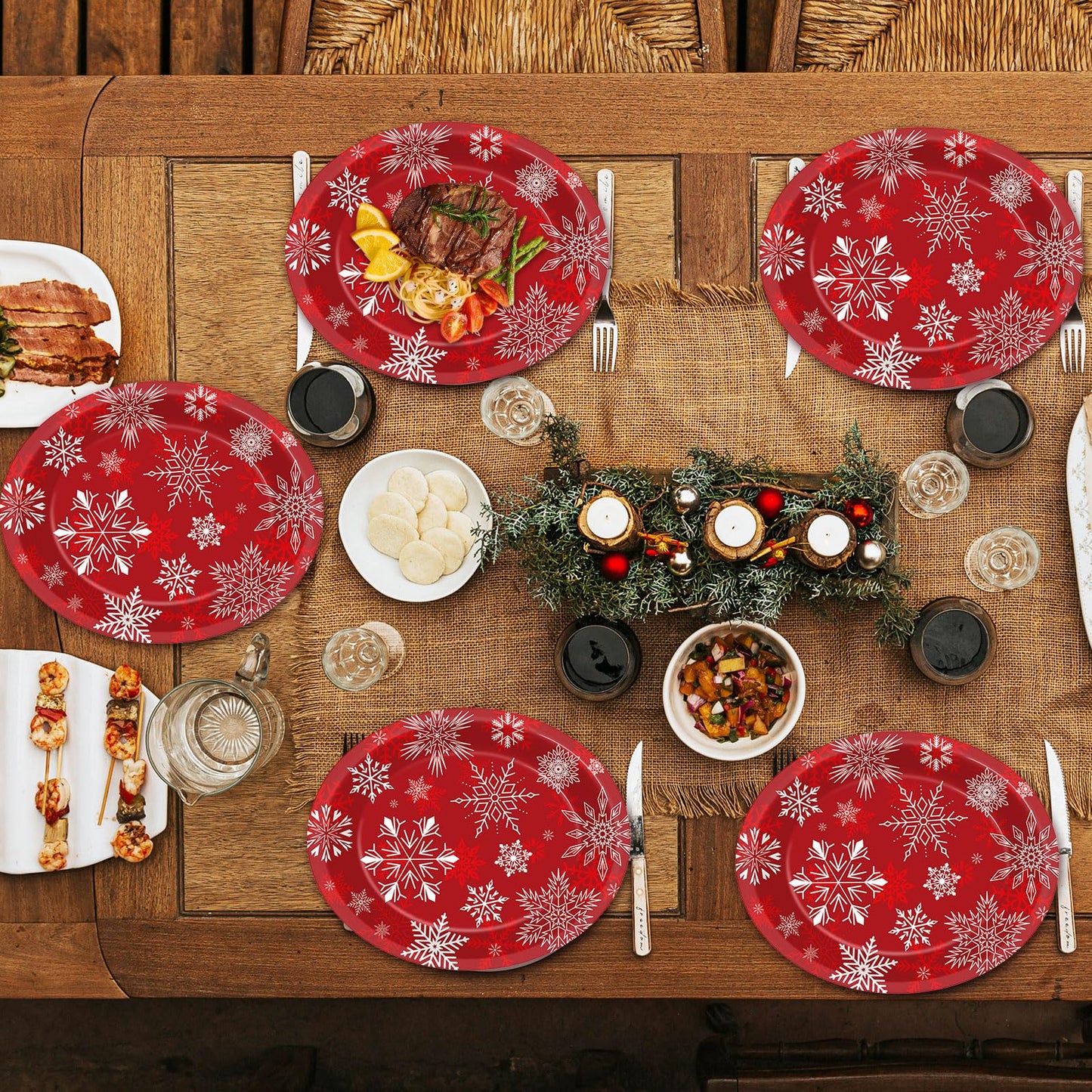 ZOIIWA 50 Pcs Christmas Oval Paper Plates 11 x 9Inch Paper Plates Heavy Duty, Christmas Large Disposable Dinner Serving Platters