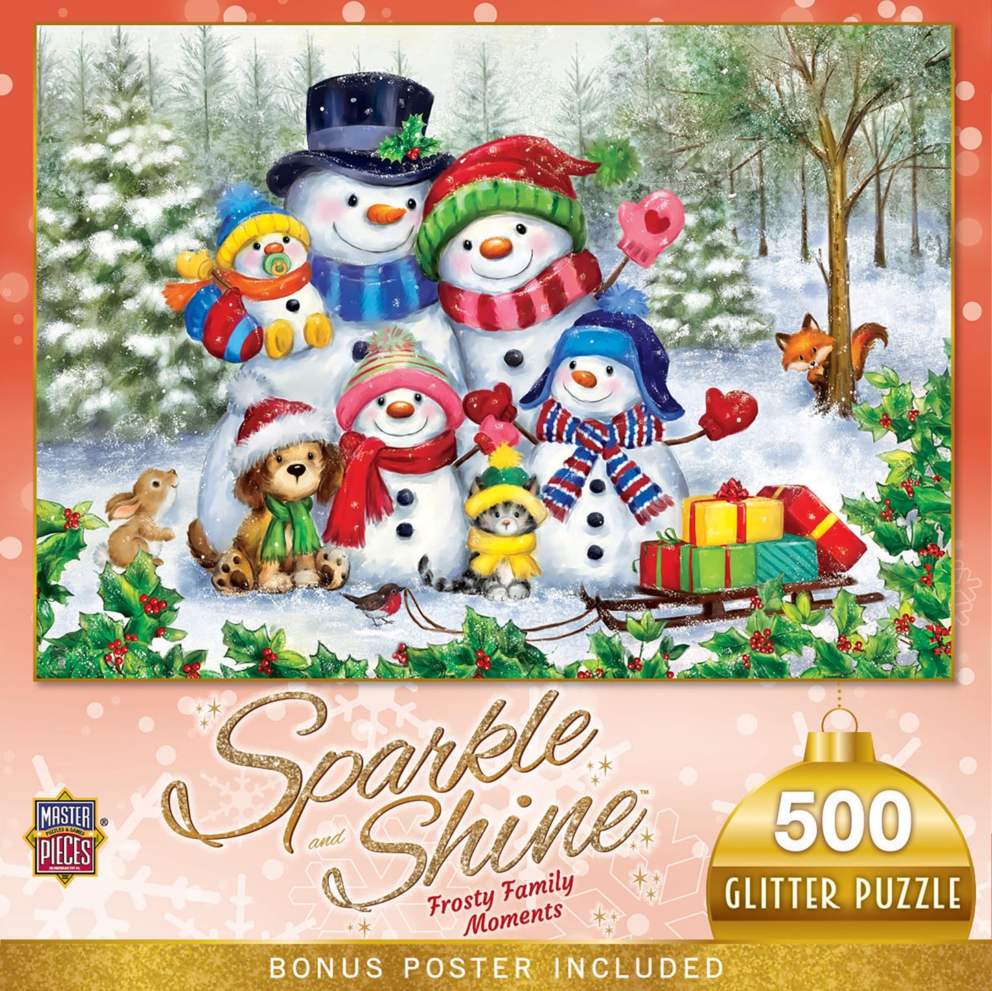 MasterPieces 500 Piece Glitter Jigsaw Puzzle - Frosty Family Moments - 15x21