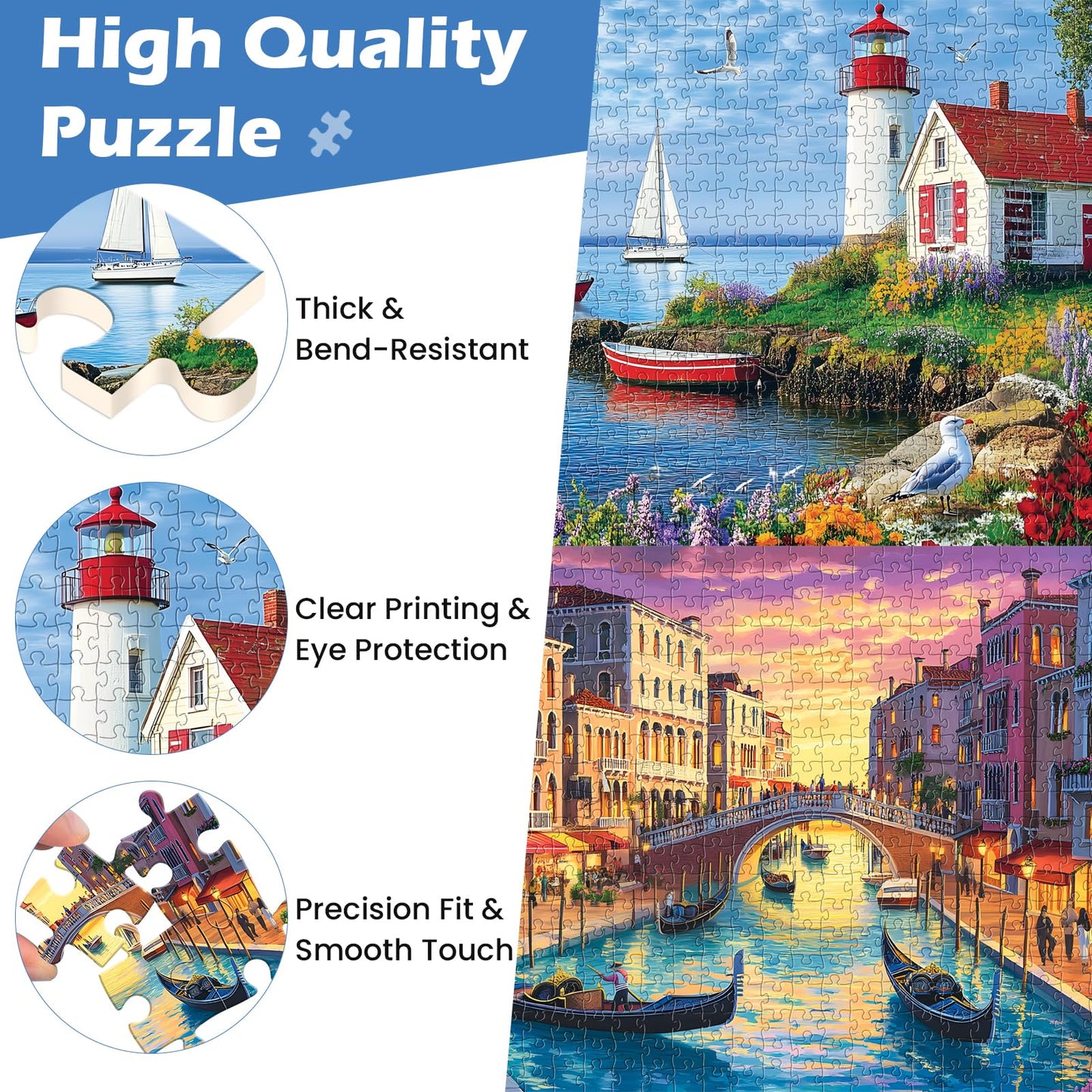 2 Pack 500 Pieces Puzzle for mature-themeds Beach Jigsaw Puzzles 500 Pieces City Building Puzzles Scenery Puzzle 500 Piece enhanced Cardboard Jigsaw Puzzle for Tabletop Challenging Family Activity Gift Toy