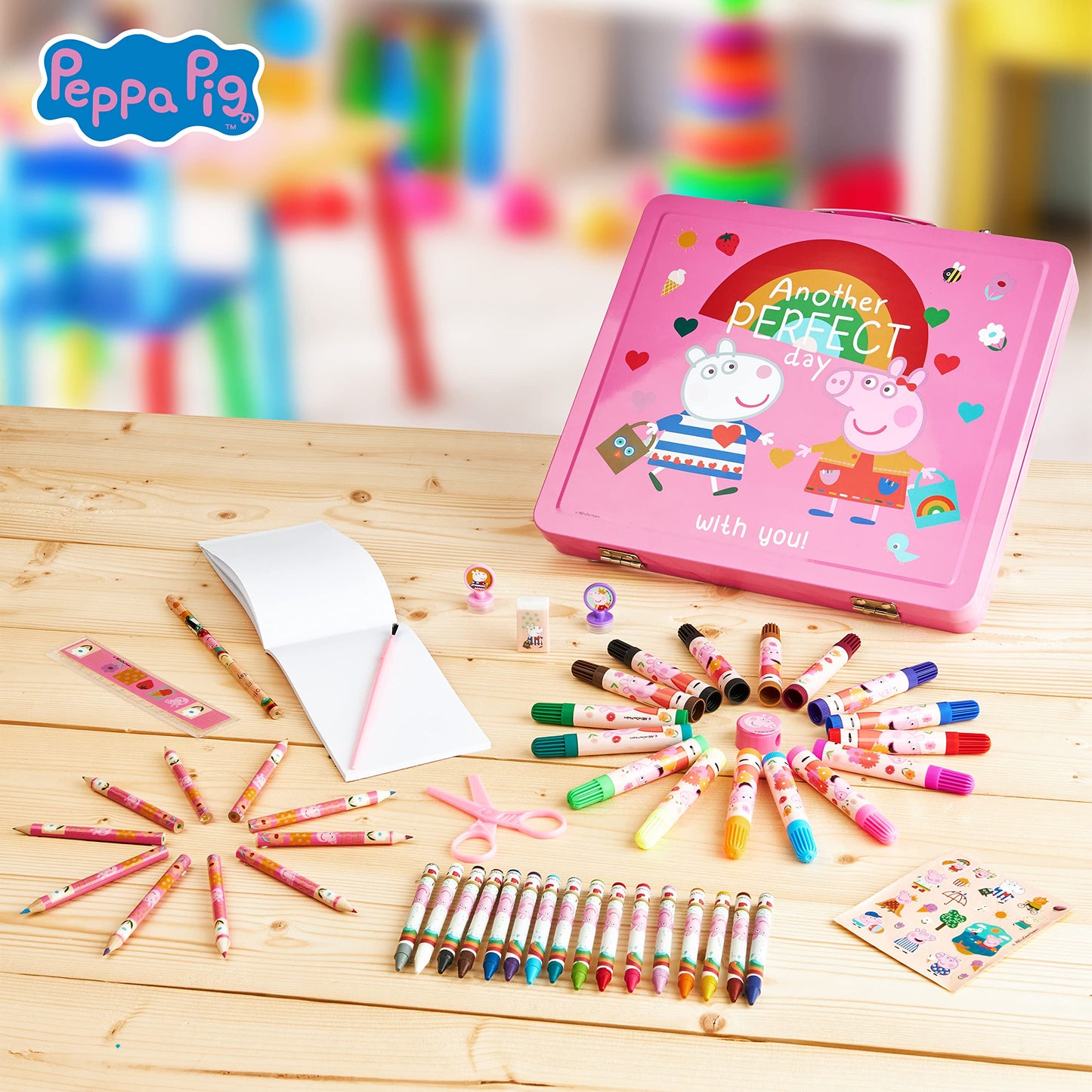 Peppa Pig Kids Art Set - Complete Drawing & Coloring Kit, Pink, Model 1114E, Travel Case Included