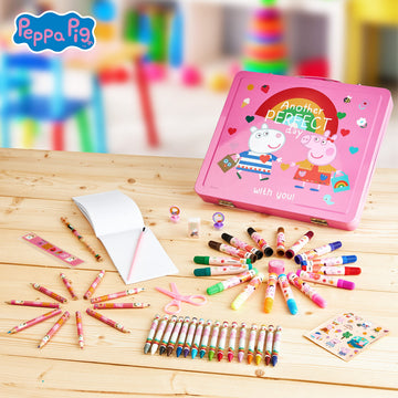 Peppa Pig Kids Art Set - Complete Drawing & Coloring Kit, Pink, Model 1114E, Travel Case Included