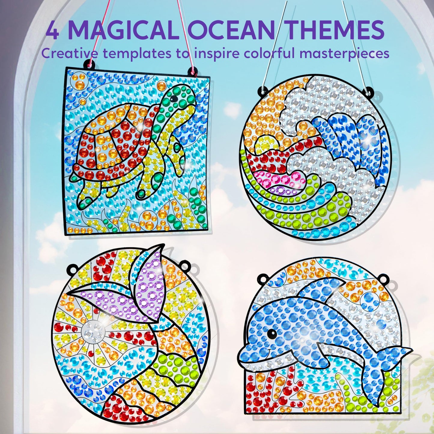 Klever Kits Diamond Art Kits for Kids, 4PCS Gem Painting Kit, Window Art Suncatchers Mosaic Kits Crafts for Girls Boy Birthday G