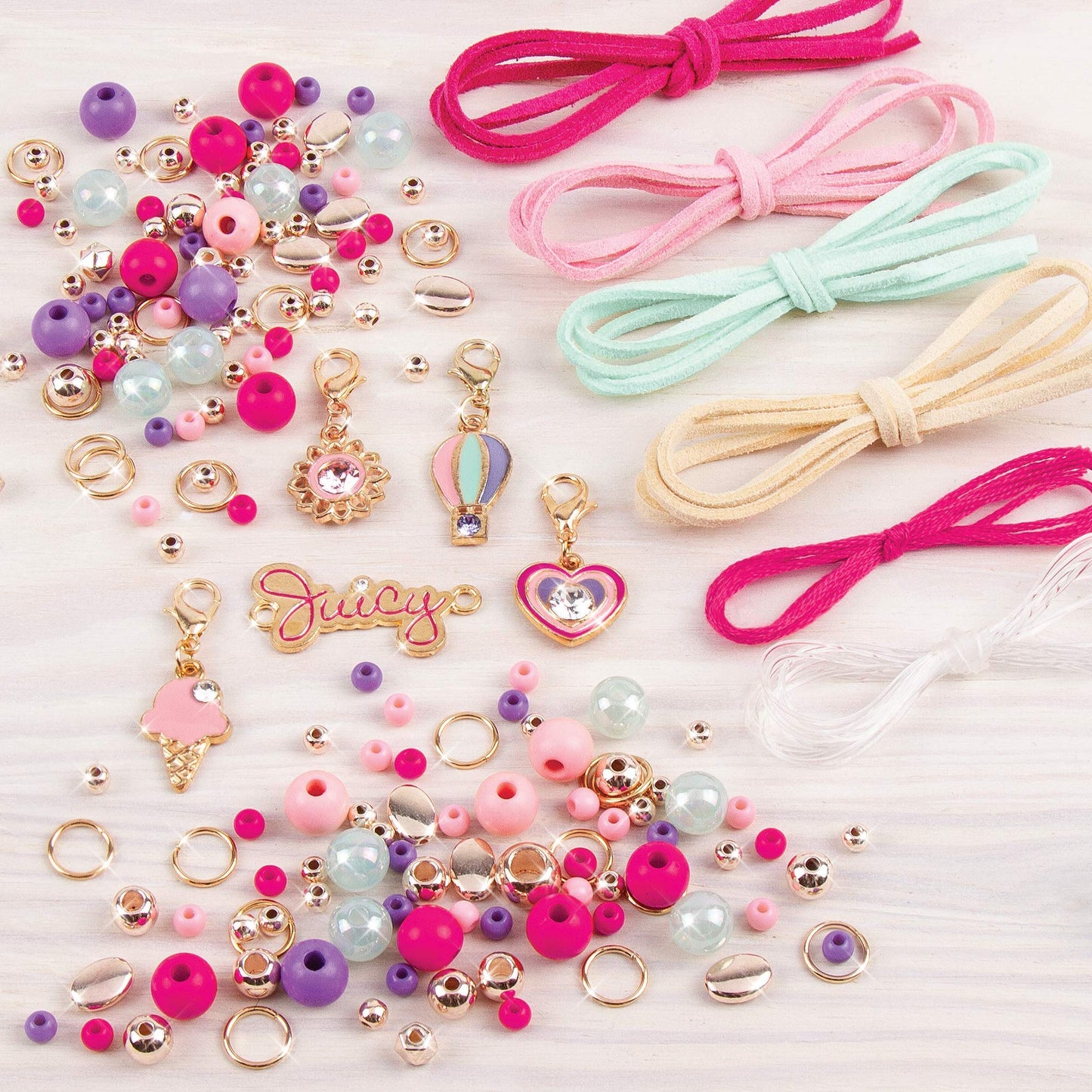 Make It Real - Juicy Couture Mini Crystal Sunshine - Diy Charm Bracelet Making Kit - Friendship Bracelet Kit With Swarovski Crystal Charms - Arts & Crafts Bead Kit For Girls - Makes 5 Bracelets