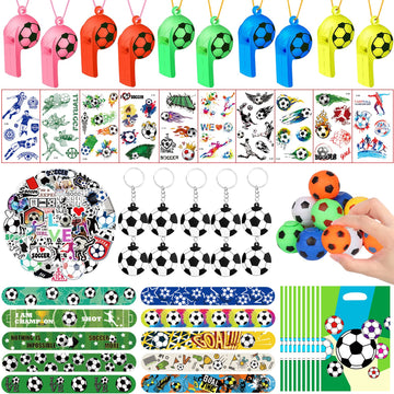 Yujun 112 Pcs Soccer Party Favors Set - Fidget Spinners, Slap Bracelets, Whistles, Tattoos, Stickers, Keychains For Kids' Soccer-Themed Birthday Party