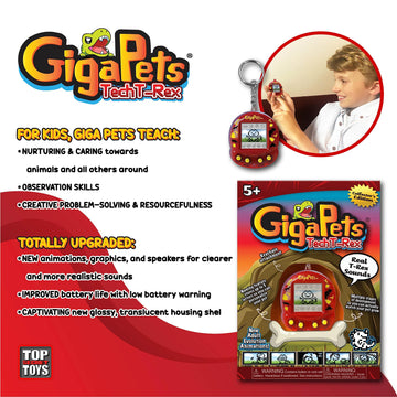 Top Secret Toys Giga Pet T-Rex Virtual Pet for Kids 5+, 90s Throwback, Upgraded Collector’s Edition, 2-in-1 Dinosaur Care Game