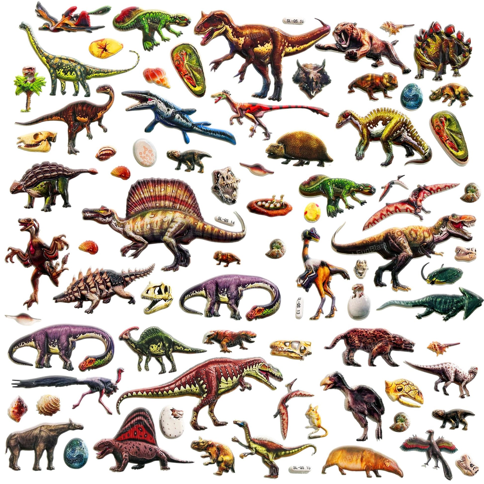 Funblast Dinosaur Stickers For Kids 4 Sheets, 80 Pcs Puffy Stickers For Kids, Cute 3D Kawaii Sticker For Boys, Aesthetic Foam S