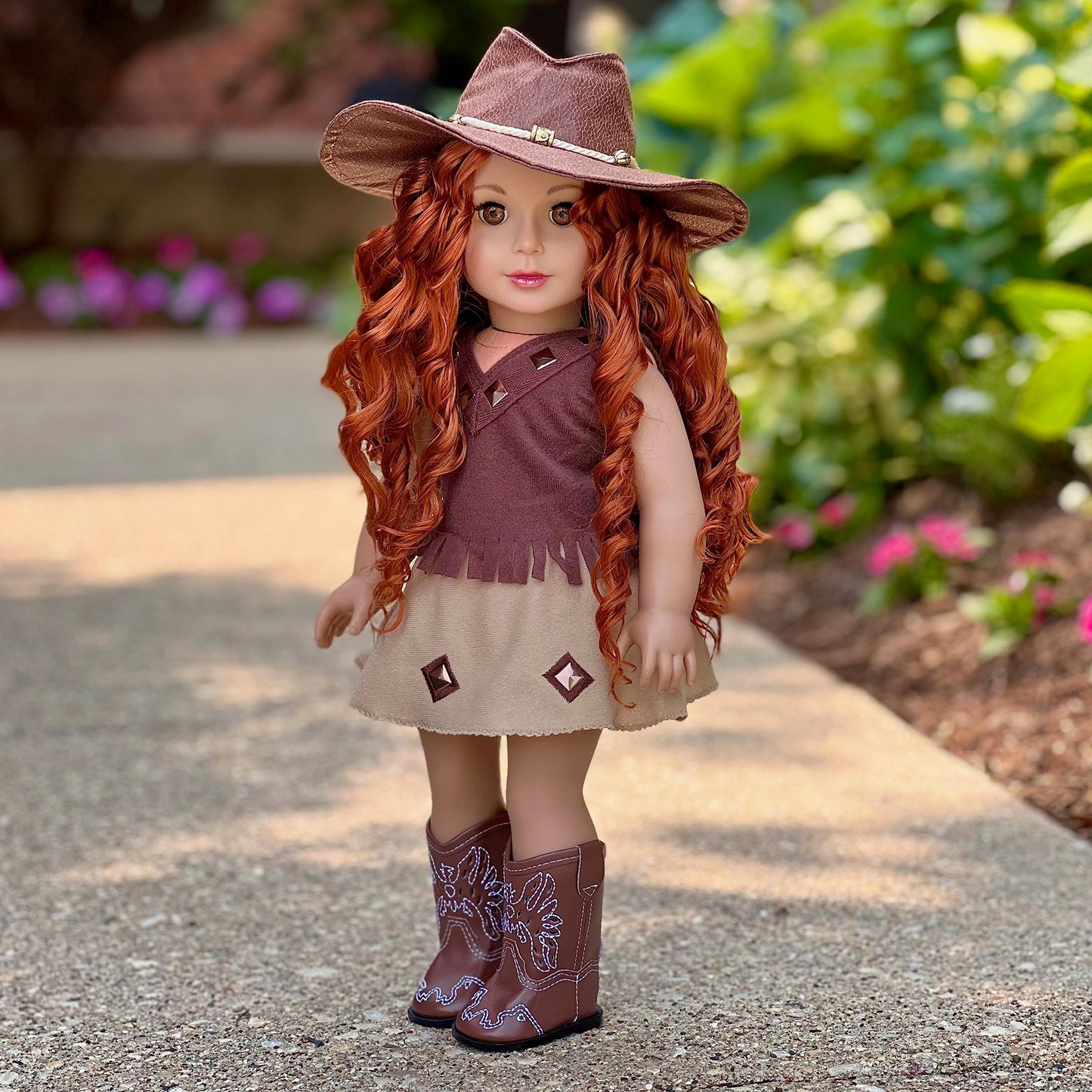 - Cowgirl - 4 Piece 18 Inch Doll Outfit - Cowgirl Hat, Skirt, Top And Cowgirl Boots - (Doll Not Included)