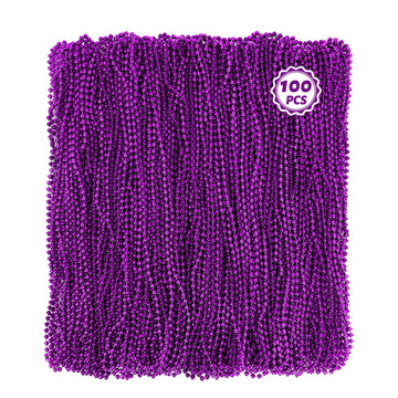 100 Pcs Purple Beads Necklaces, Mardi Gras Beads Necklaces, 33'' Round Beaded Bulk Parade Throw Accessories Set, Beads Necklaces
