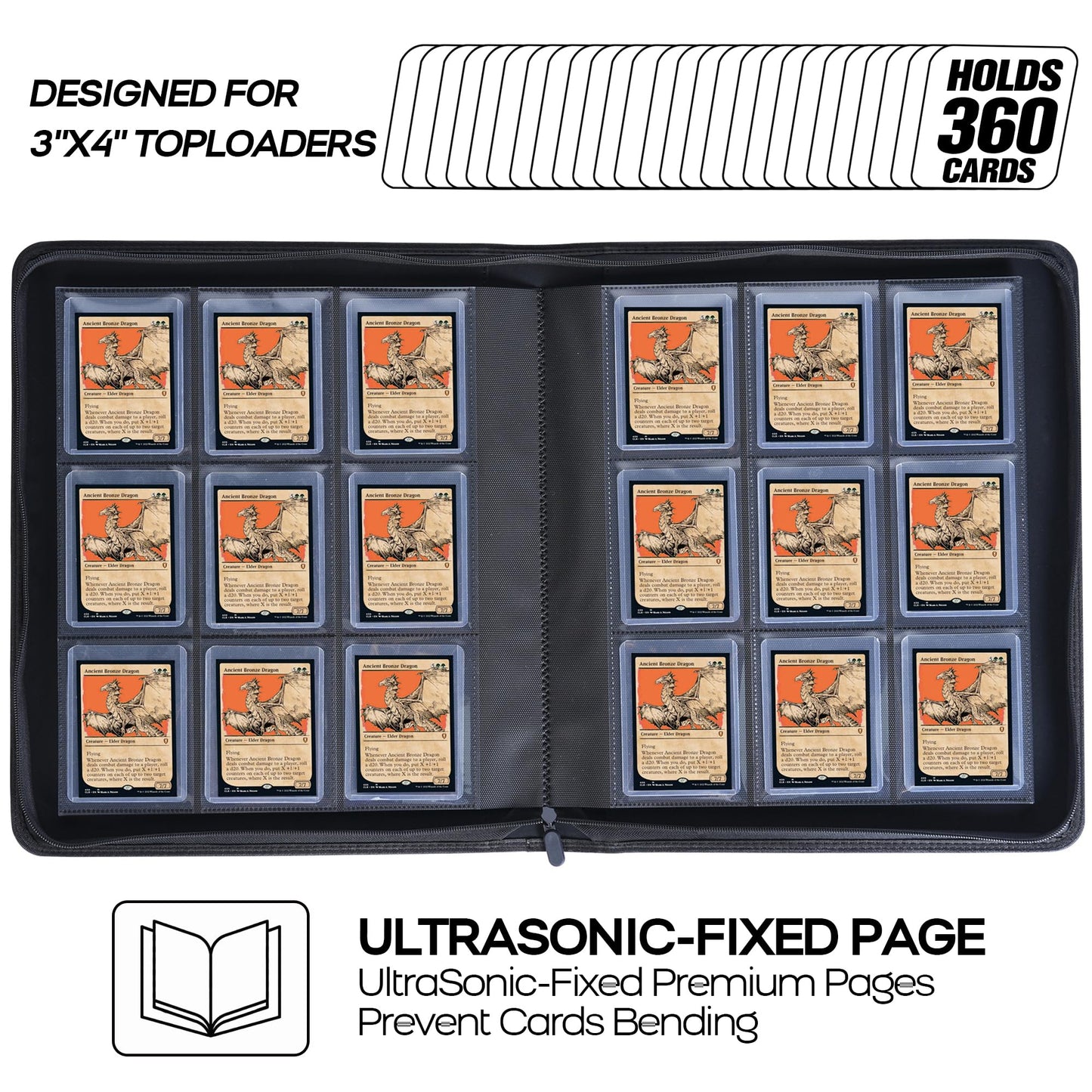 Toploader Binder  Holds 360 Top Loaders - 9-Pocket Top Loader Binder for 3 x 4 Rigid Card Holders for Trading Cards or Sports Cards  Model B - Classic Orange