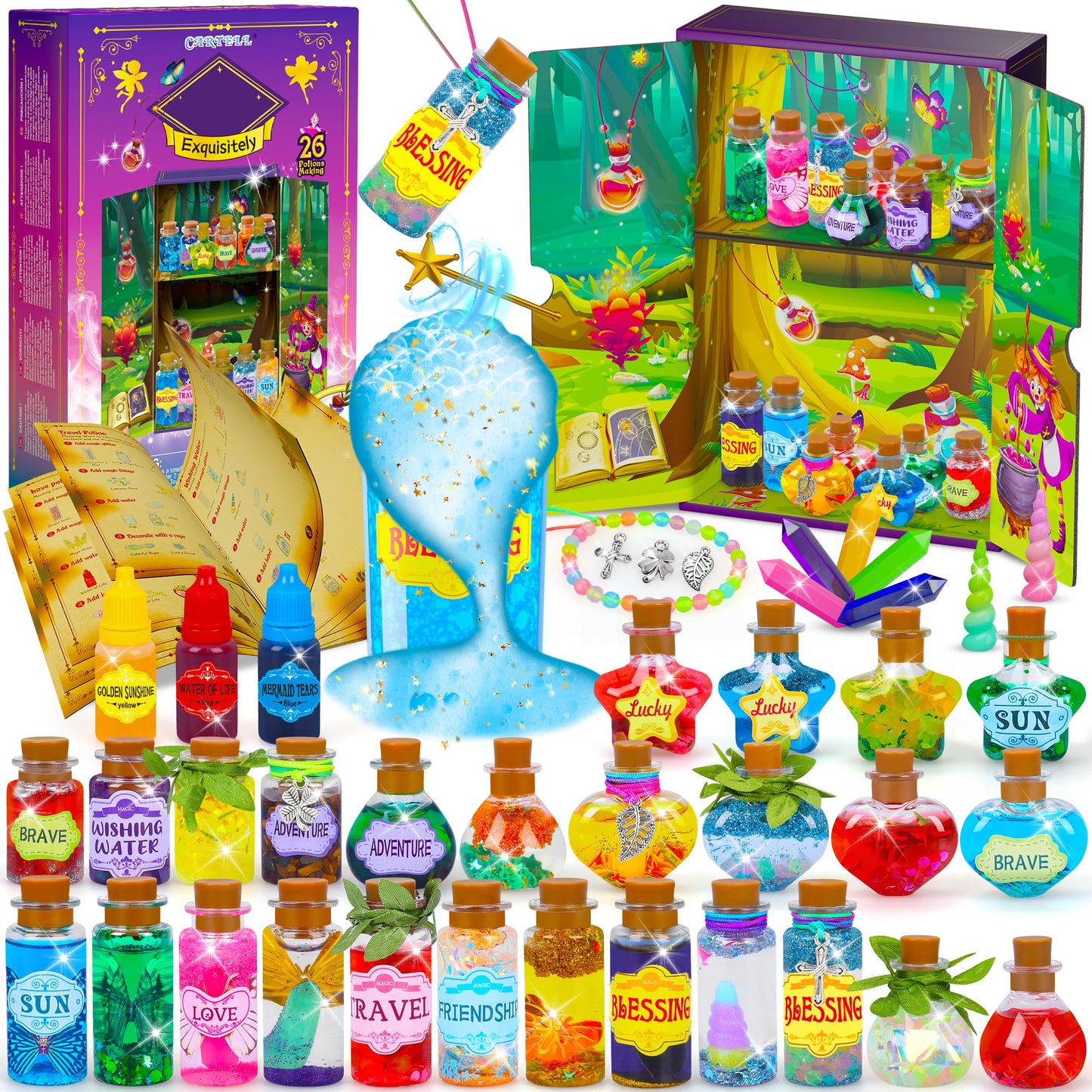 Cartell Fairy Magic Potions Kit For Kids, Upgraded 26 Diy Mixed Magic Witch Potion Bottles, Mystery Potions Craft Kit, Christmas