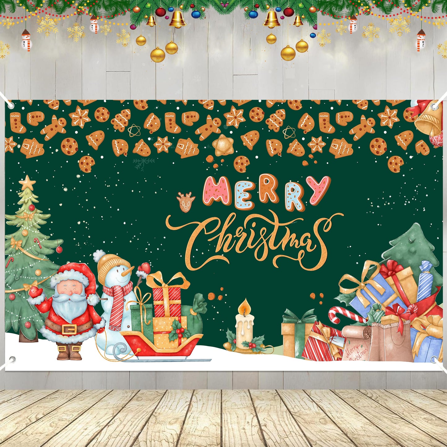 Green Merry Christmas Banner, Large-72  45 Inch Christmas Tree Santa Backdrop for Christmas Decorations Merry Christmas Photo Ba