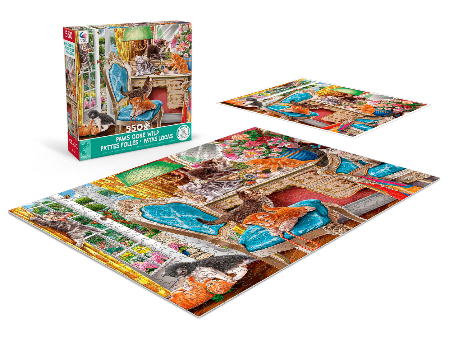 Ceaco - Paws Gone Wild - Kittens In The Bedroom - 550 Piece Jigsaw Puzzle